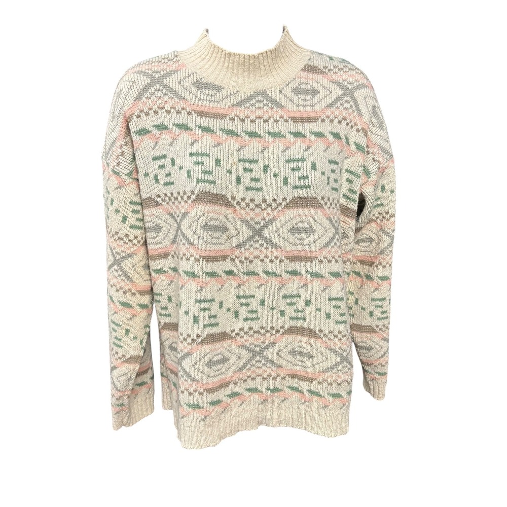 Adele Knitwear Sweater Womens‎ Vintage Pastel Aztec Knit Mock Neck M/L